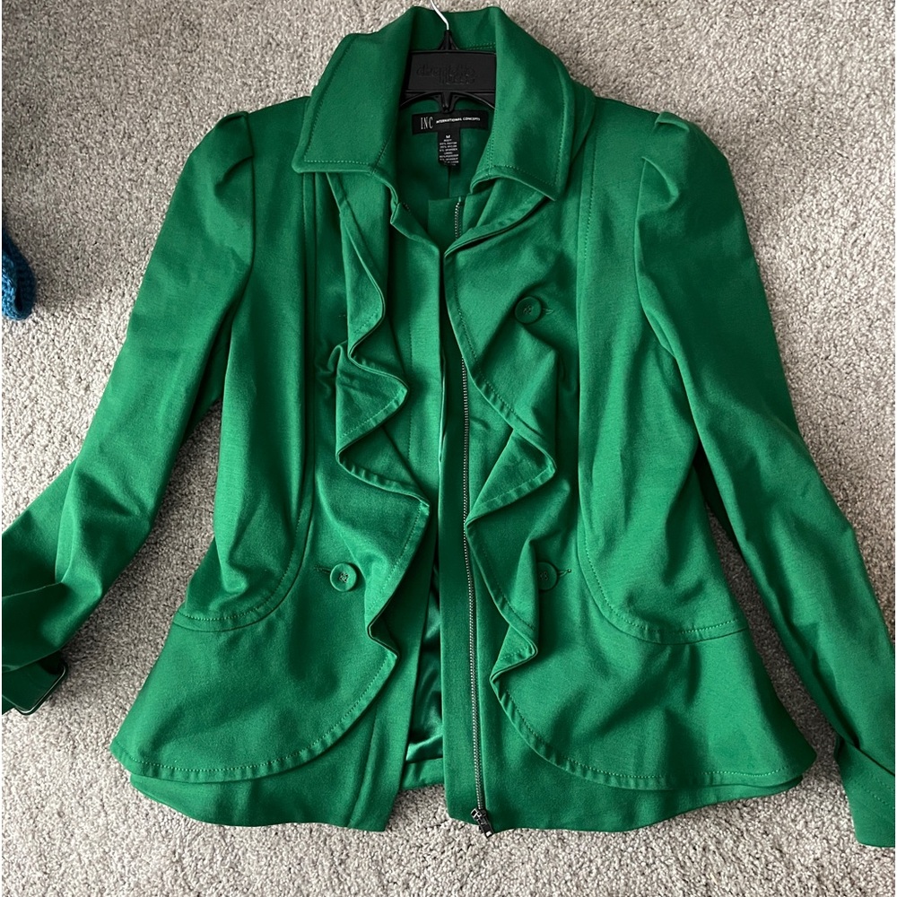 INC green jacket with ruffles